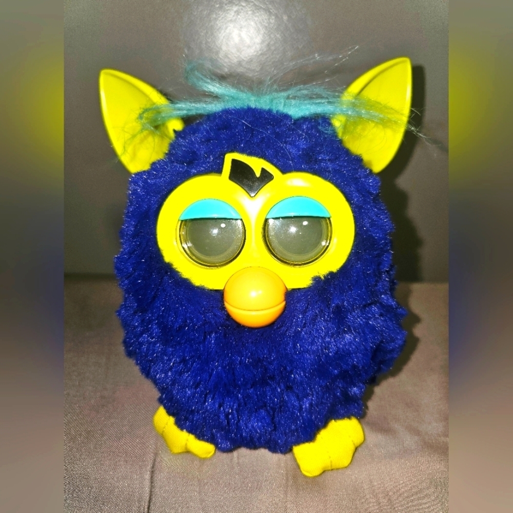 Hasbro 2012 Furby Boom Dark Blue & Yellow Ears & Feet Teal Hair Tested & Working